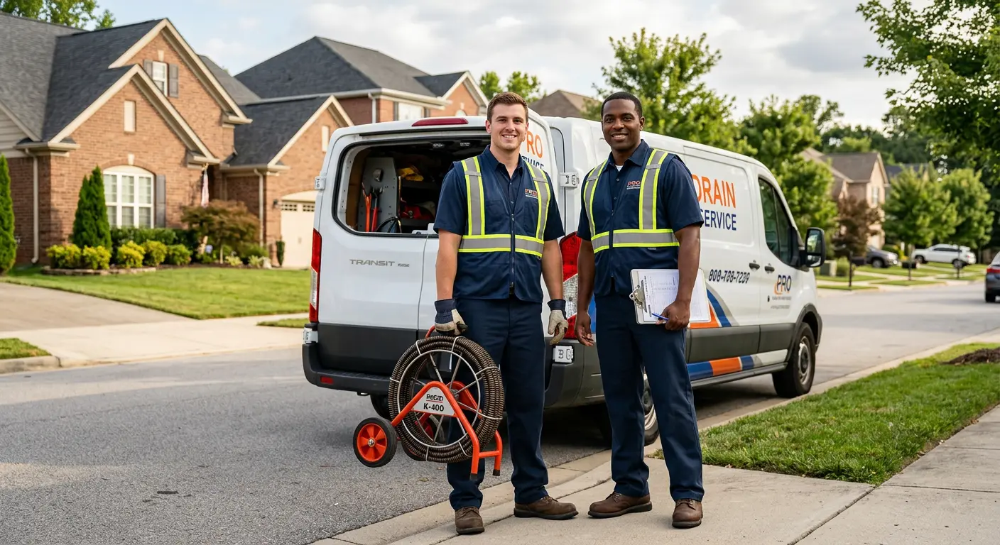 Sewer and drain service team with equipment ready for work in Jasper
